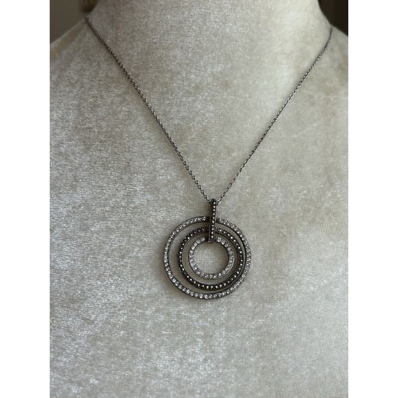 Lavish by TJM Sterling Silver Circles Pendant Necklace Crystal & Marcasite - Picture 3 of 9